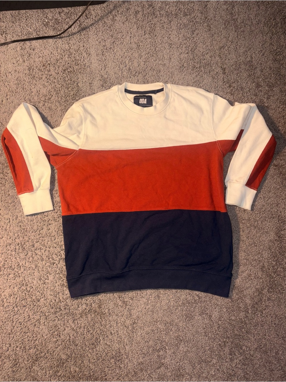 Colorblock Crewneck Sweater - White, Orange, Navy